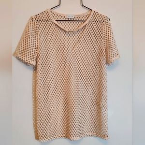 🎉NWOT Tan V-Neck Mesh Cut-Out Shirt